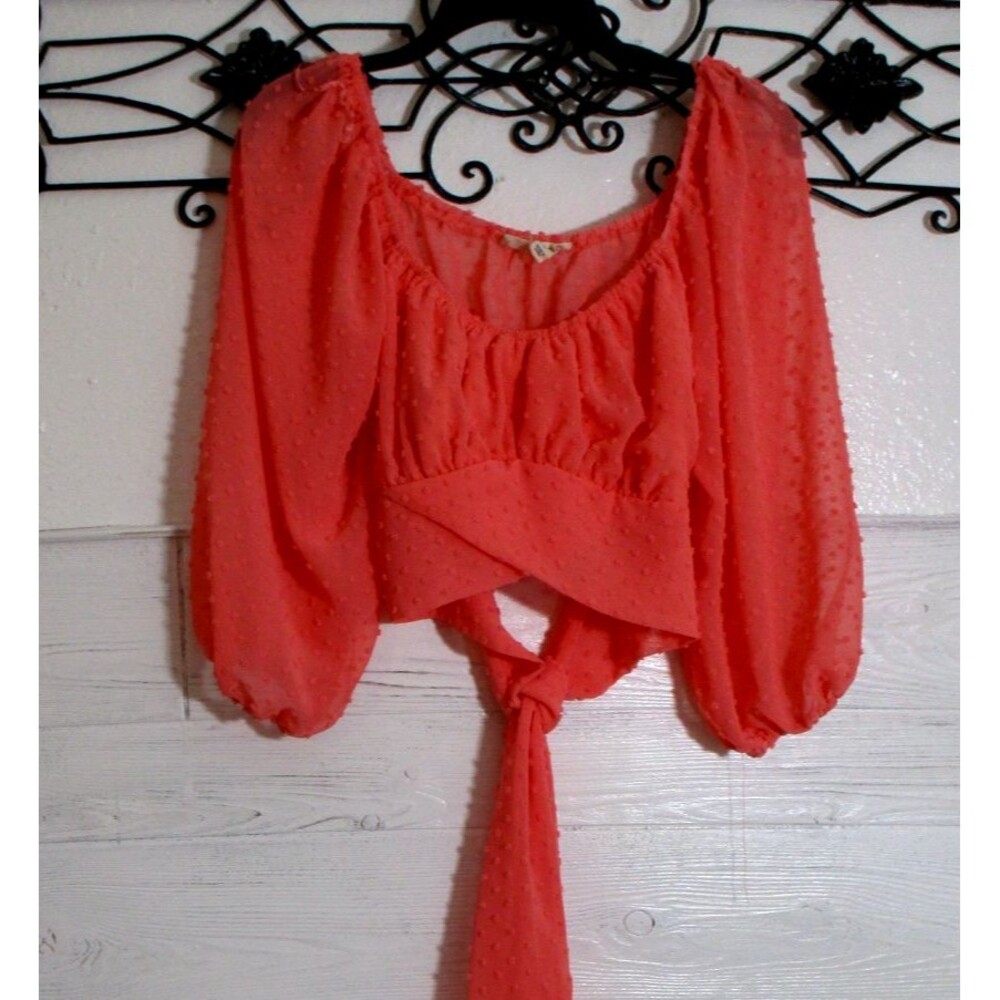 No Frills Crop Top Women's Size L Orange Long Sleeve Round Neck